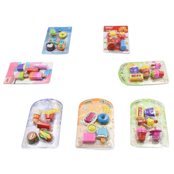 Mix Design Fancy Erasers Set – Colorful & Stylish Erasers for Kids, Birthday Gift & School Prize (1 Set)