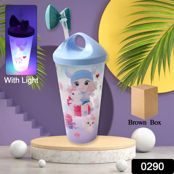 Unicorn Water Bottle with Straw & Lid for Kids, Tumbler (With Light)